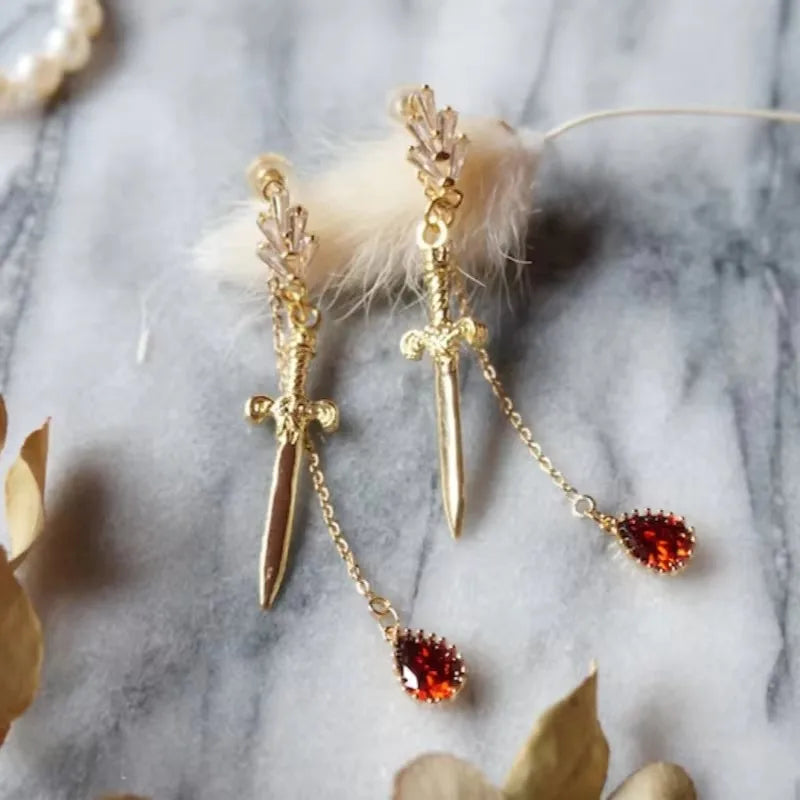 Dagger and Ruby Earrings