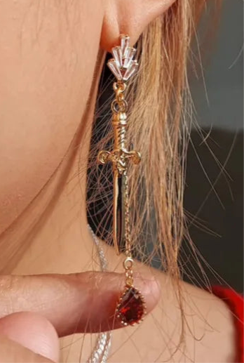 Vintage Dagger Earrings with Blood Crystal Drops