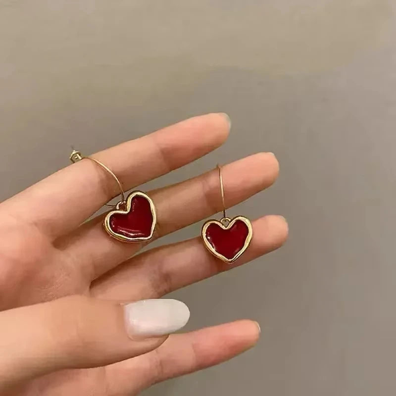 Vintage Red Love Heart Earrings