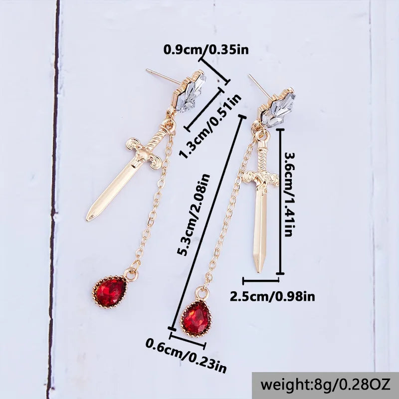 Vintage Dagger Earrings with Blood Crystal Drops